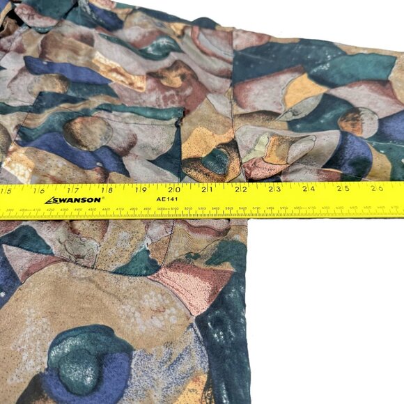 90's VTG CITY STREETS Vintage 100% Silk Abstract Art Print Button Shirt Mens M - Picture 8 of 11